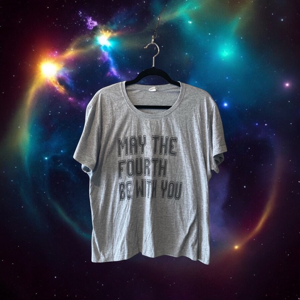 Grey Graphic Tee with Star Wars Pun Quote